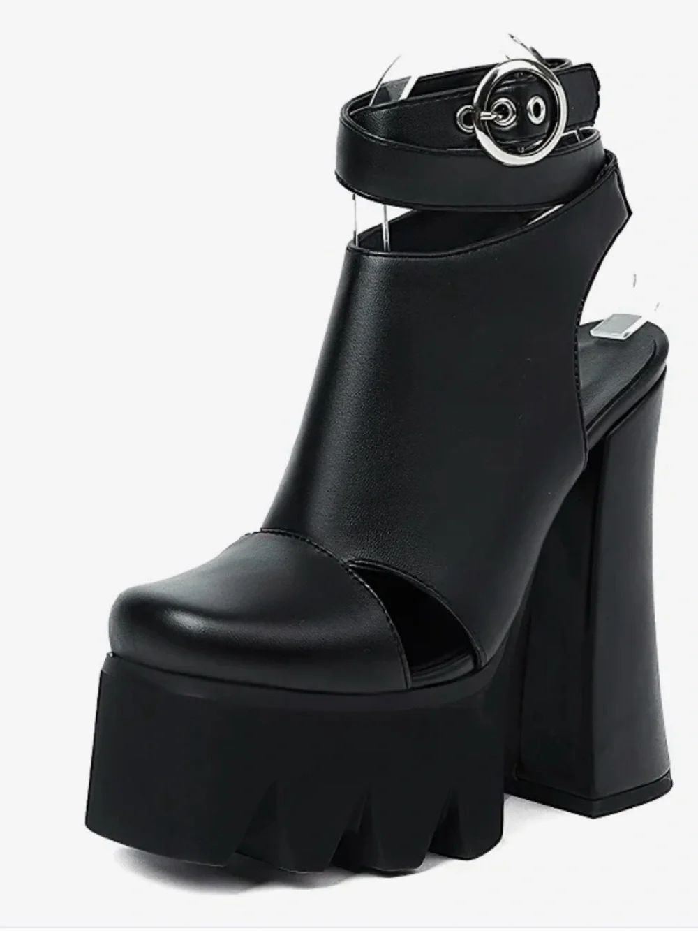 Black Goth Platform Ankle Strap Chunky Heels Buckle Shoes Size 9.5